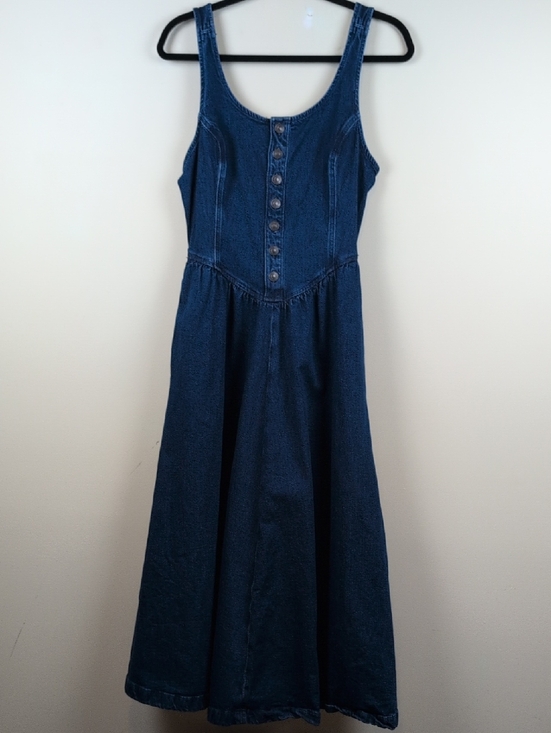 American Eagle Outfitters Dresses & Skirts - American Eagle Sleeveless Corset Denim Dress Dark Wash Button Midi Size M
